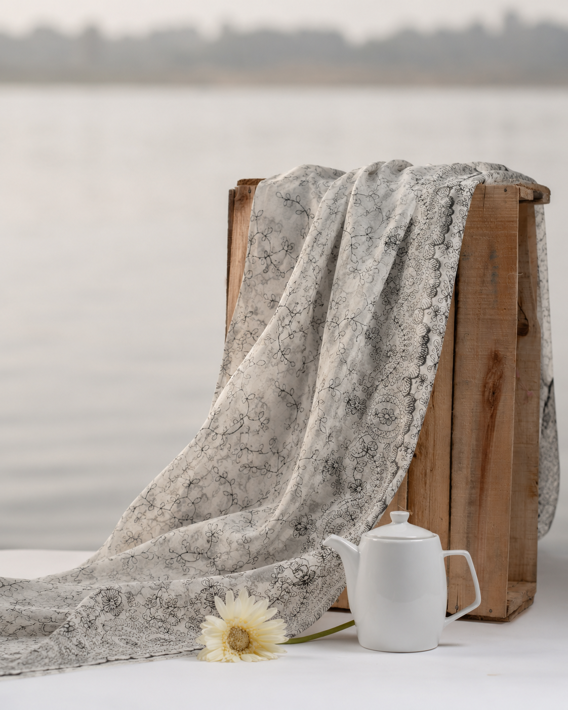 Sheer Embroidered Fabric with Border - image 8