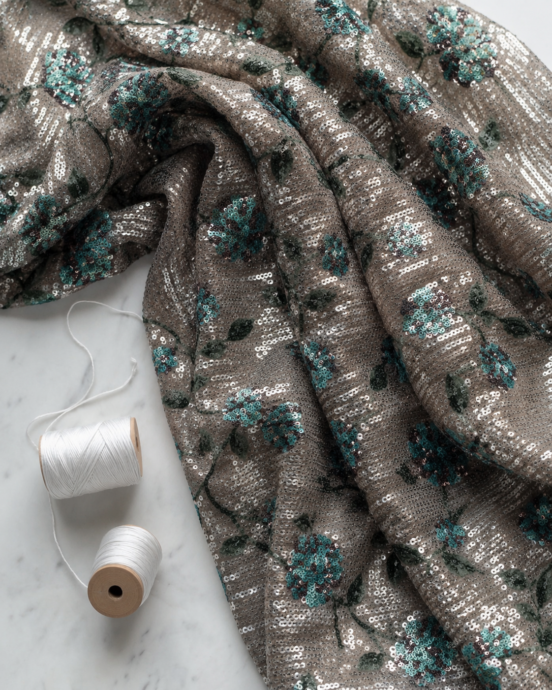 Floral Sequin Embroidered Net Fabric - image 8