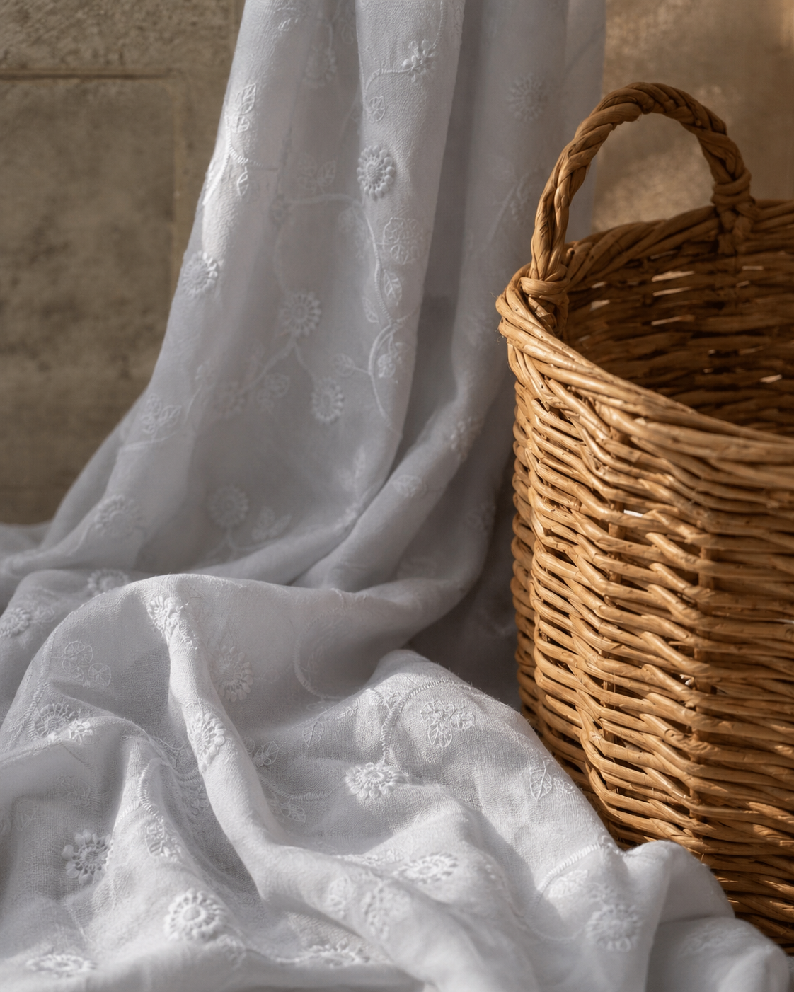 White Embroidered Fabric with Schiffli Embroidery - image 4