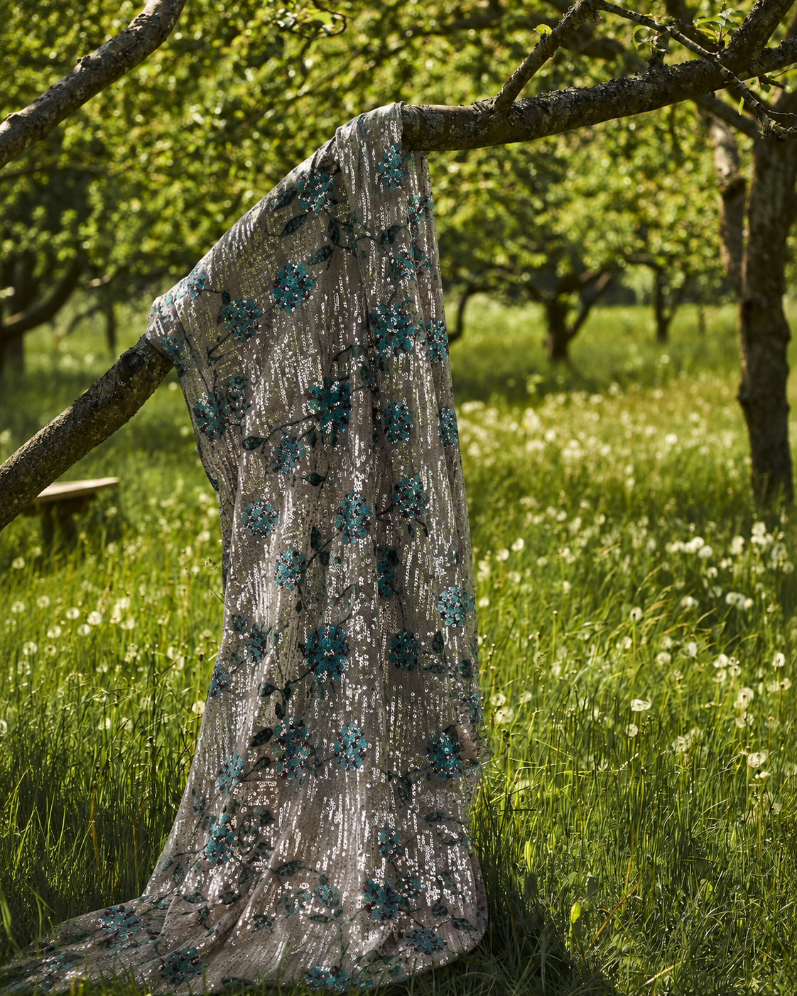 Floral Sequin Embroidered Net Fabric - image 6