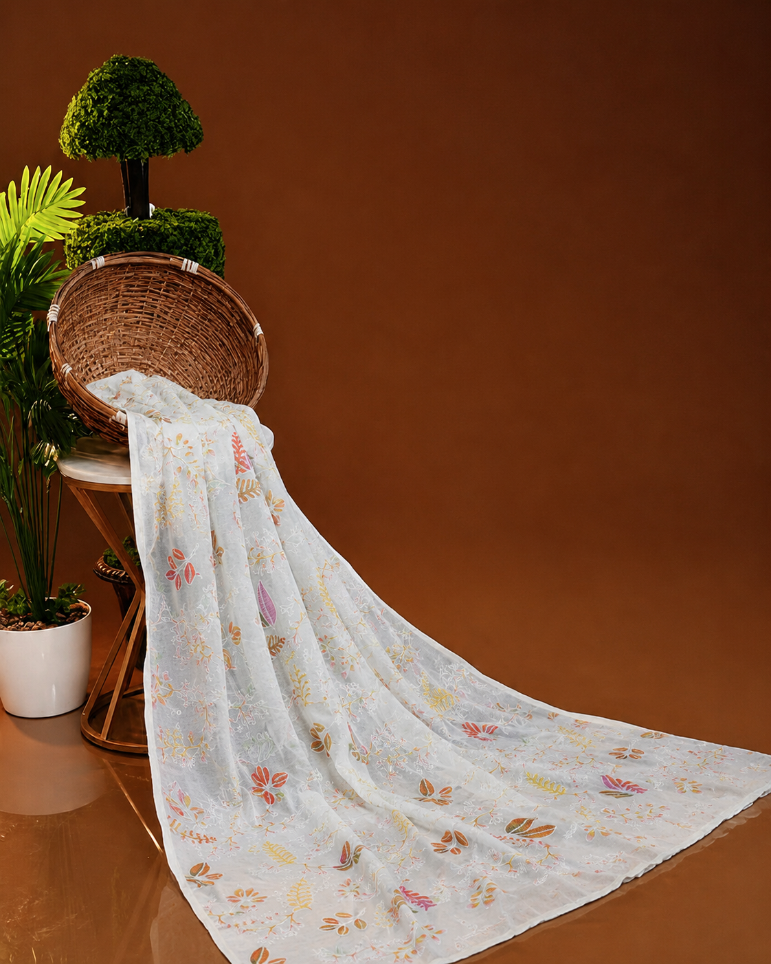 Multicolor Floral Schiffli Embroidery Fabric - image 3