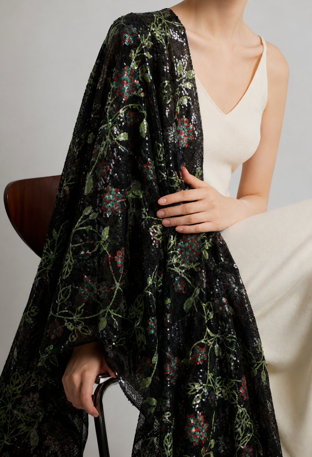 Floral Sequin Embroidery Net Fabric - image 6