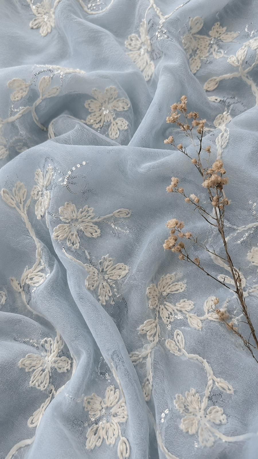 Tulle Fabric with Ribbon Embroidery and Sequin Embellishment - image 6