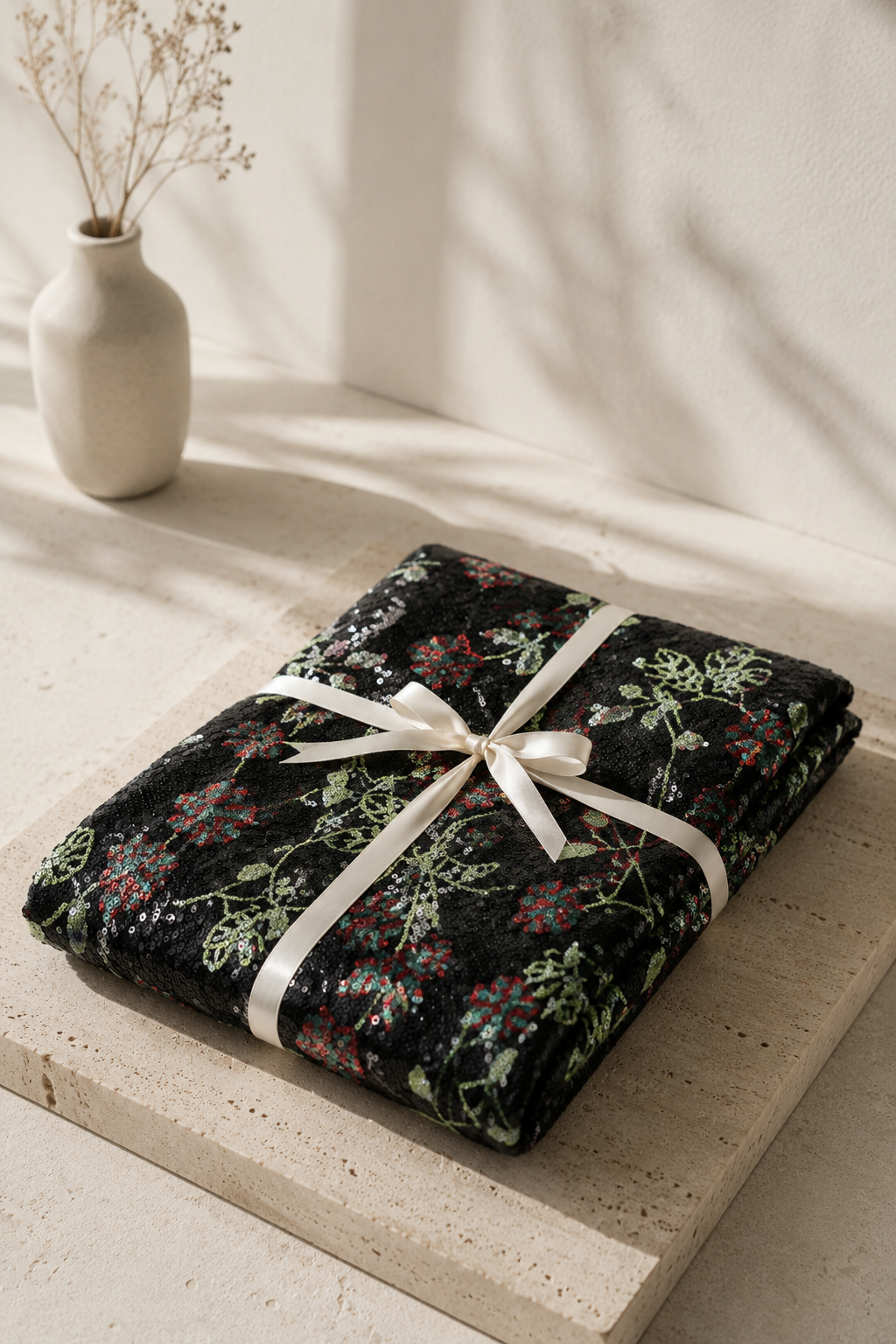 Floral Sequin Embroidery Net Fabric - image 2
