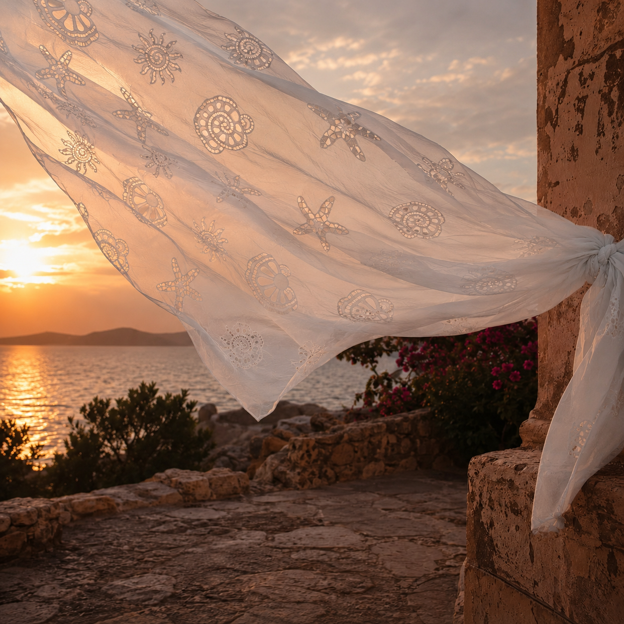 Woven Cotton Fabric with Schiffli Cutwork Embroidery - image 2