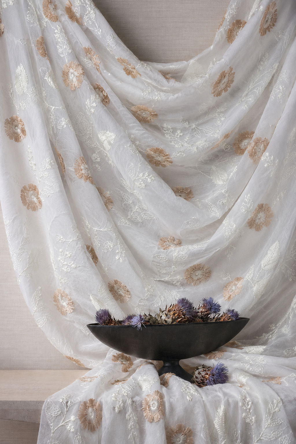 Cotton Fabric with 3D Floral Appliqué - image 2