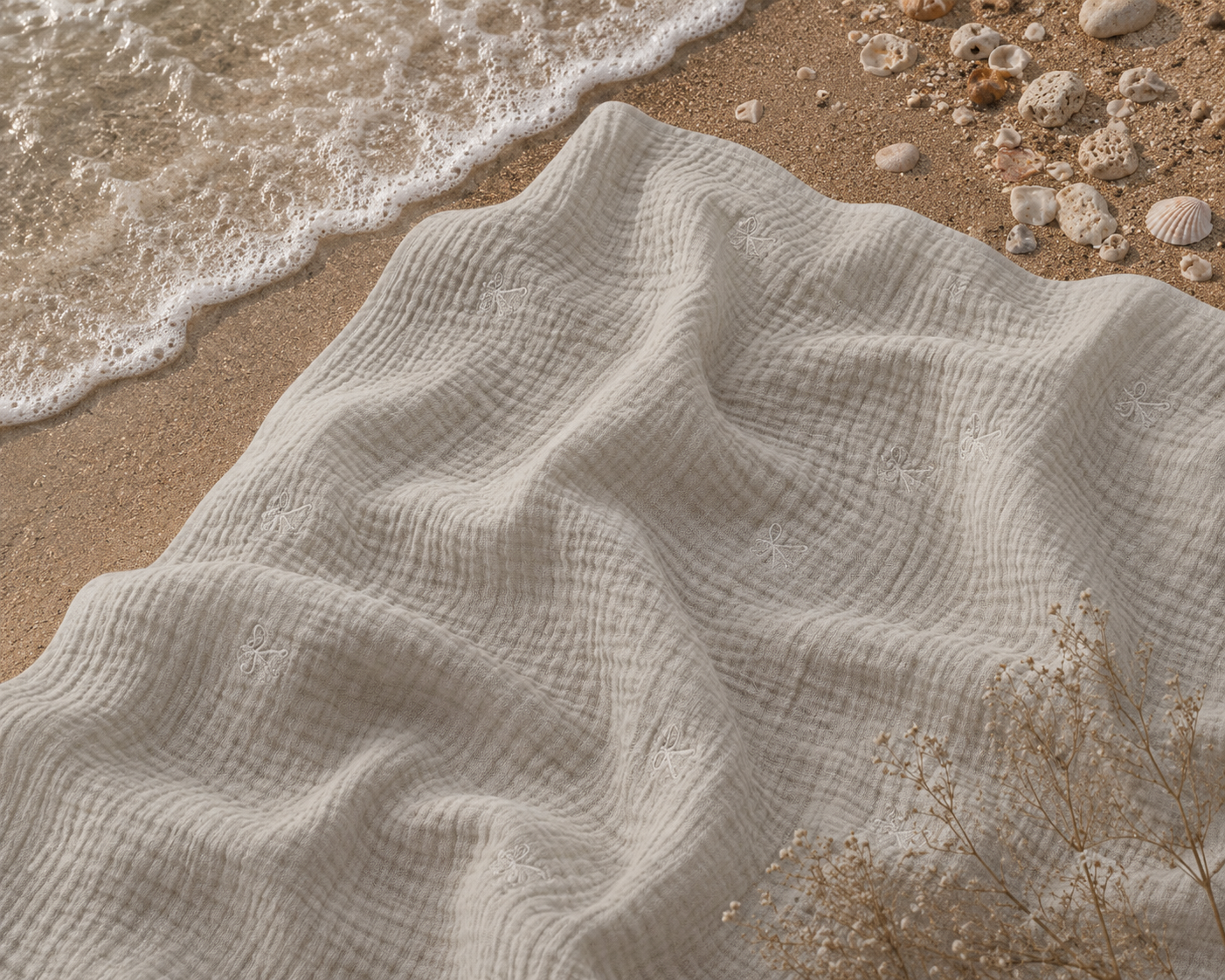 Double Gauze Muslin Fabric with Bow Embroidery - image 2