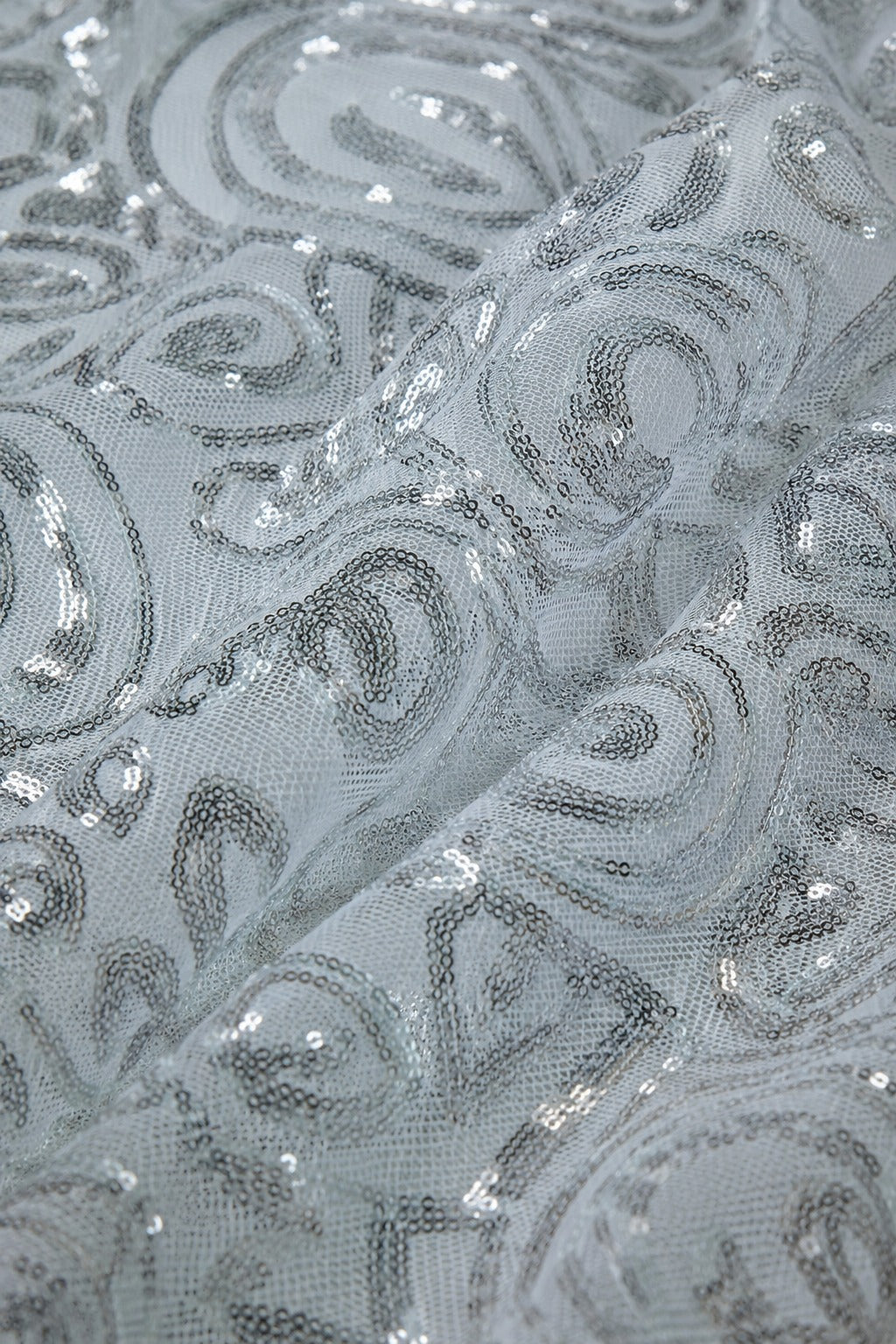 Silver All-Over Sequin Embroidered Mesh Fabric - image 1