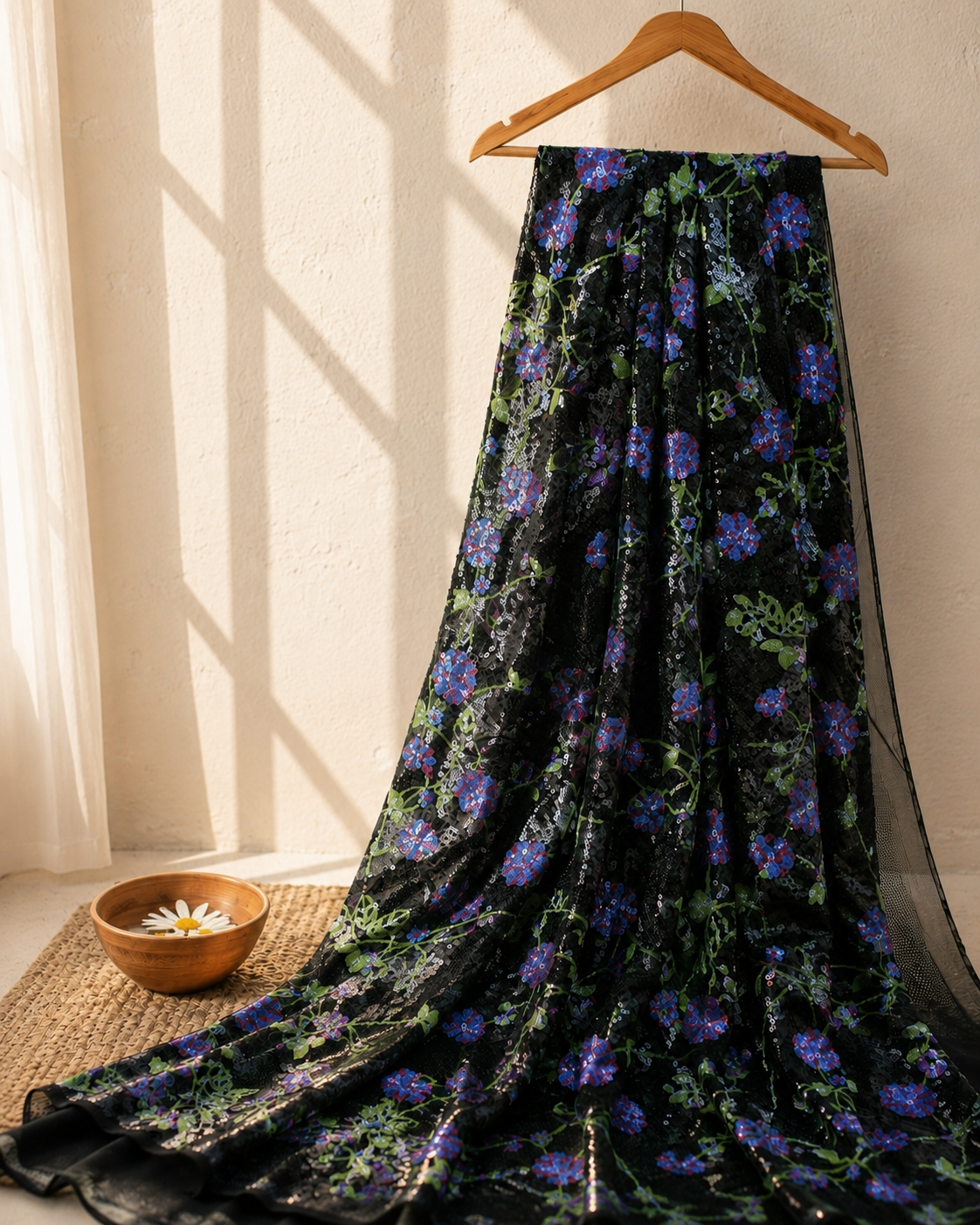 Floral Sequin Mesh Fabric - image 6
