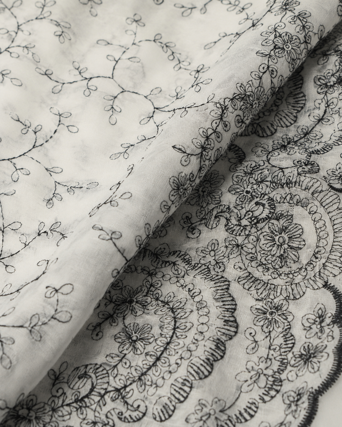 Sheer Embroidered Fabric with Border - image 6