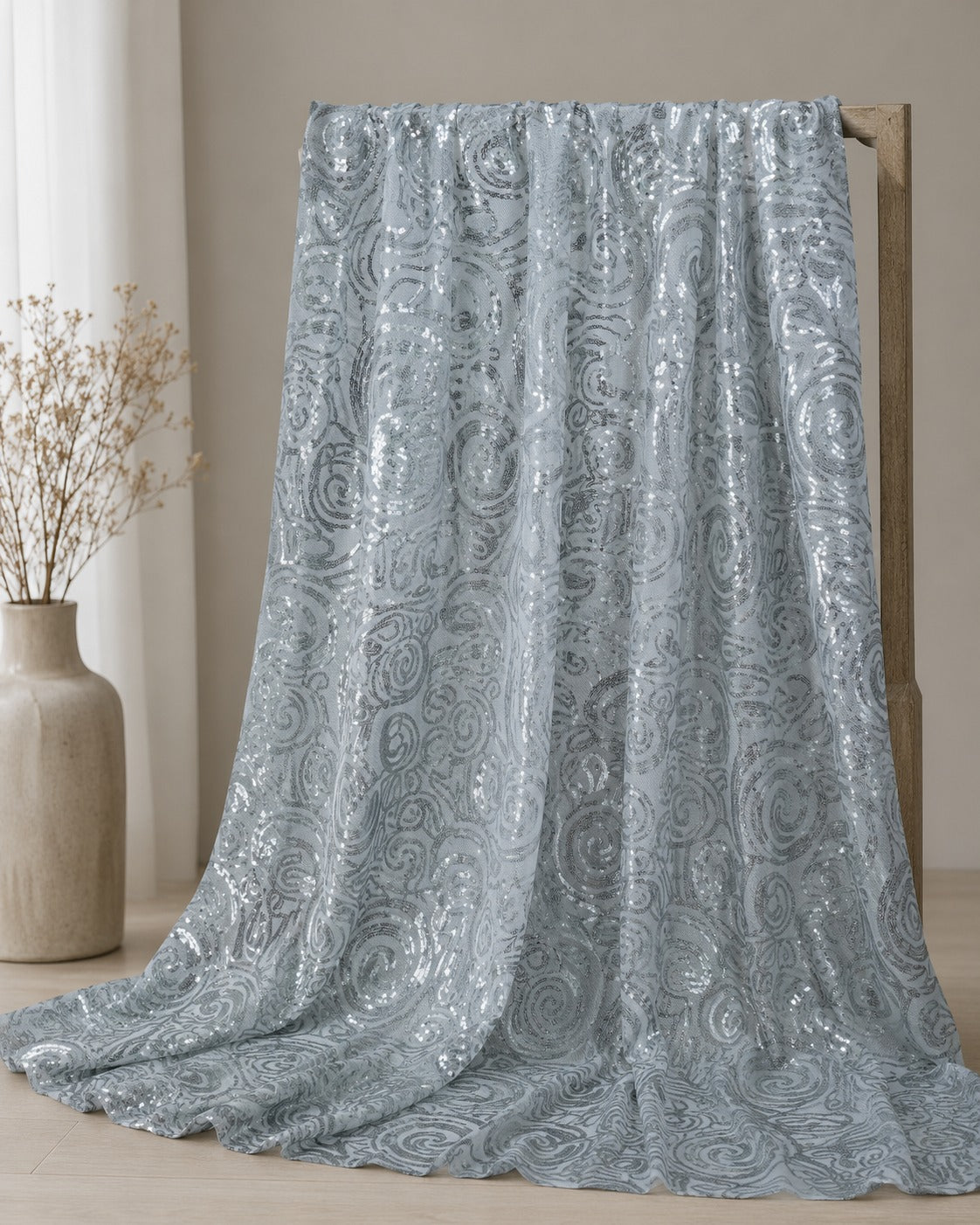 Silver All-Over Sequin Embroidered Mesh Fabric - image 2