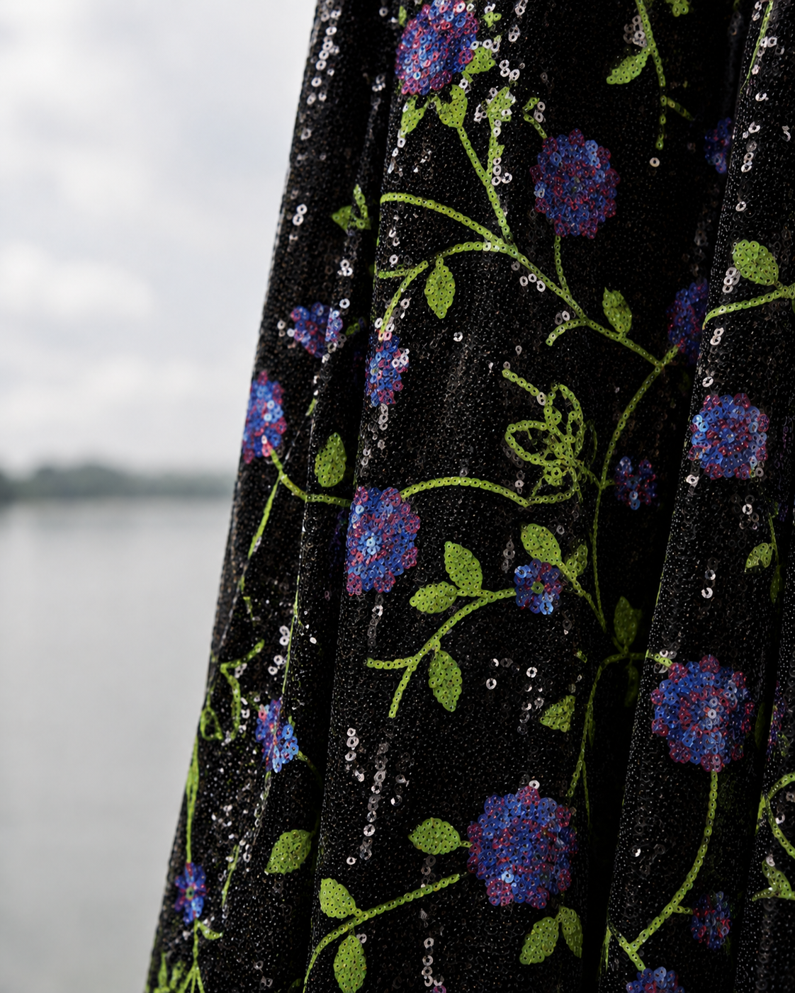 Floral Sequin Mesh Fabric - image 7