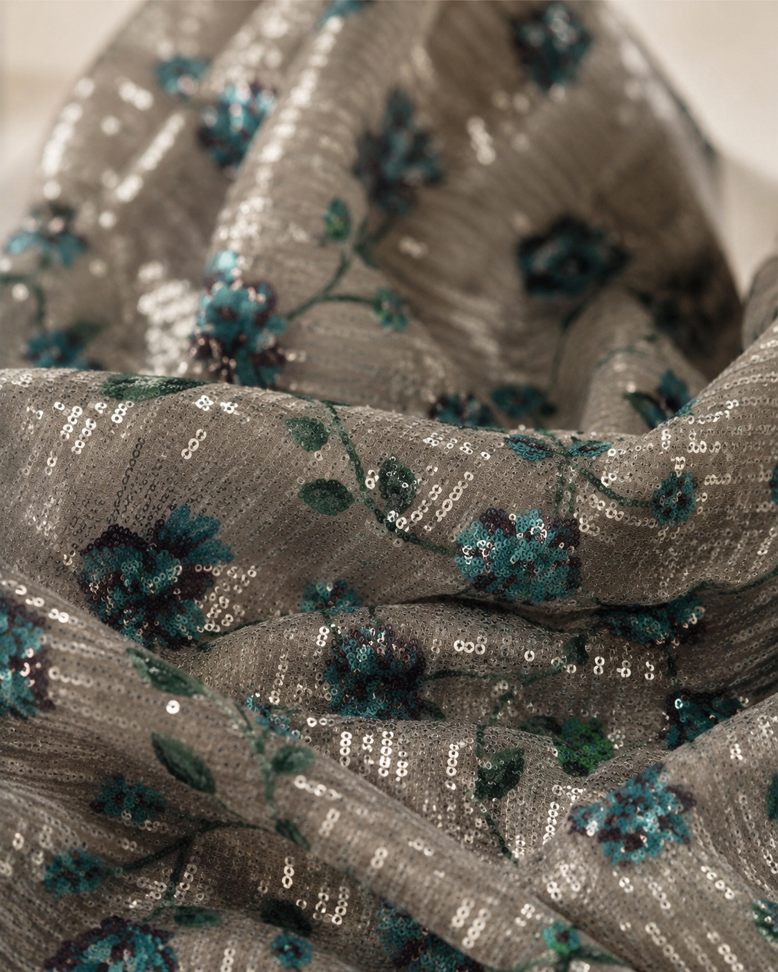 Floral Sequin Embroidered Net Fabric - image 4