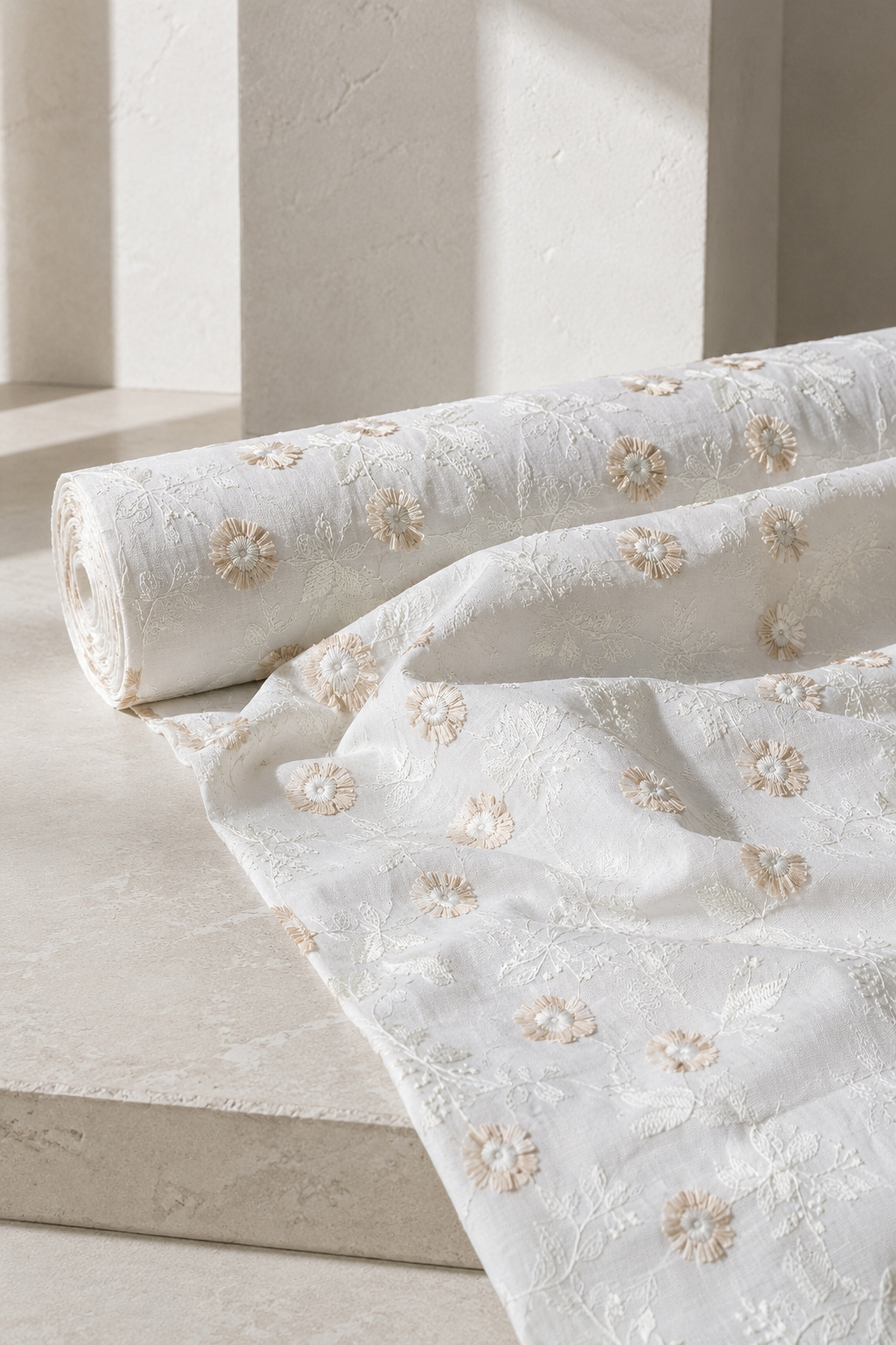 Cotton Fabric with 3D Floral Appliqué - image 5