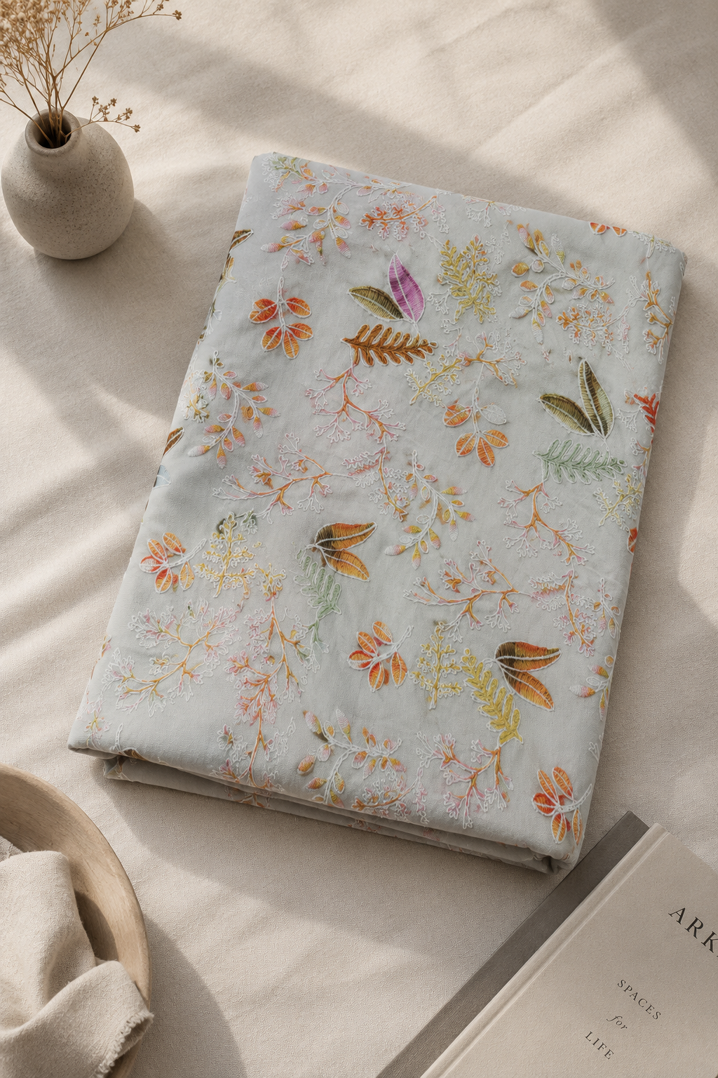 Multicolor Floral Schiffli Embroidery Fabric - image 1