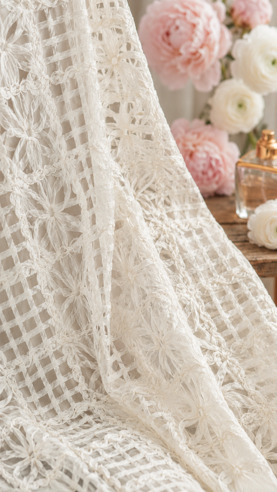 Ivory Floral Guipure Lace Fabric - image 3