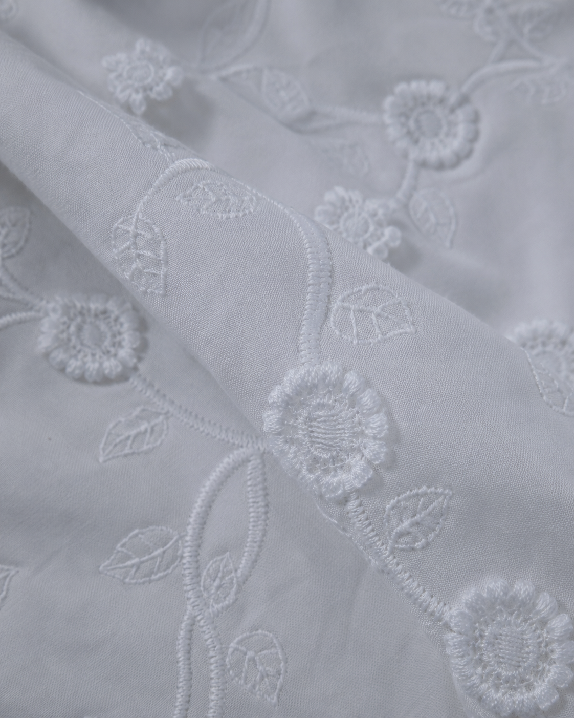 White Embroidered Fabric with Schiffli Embroidery - image 6