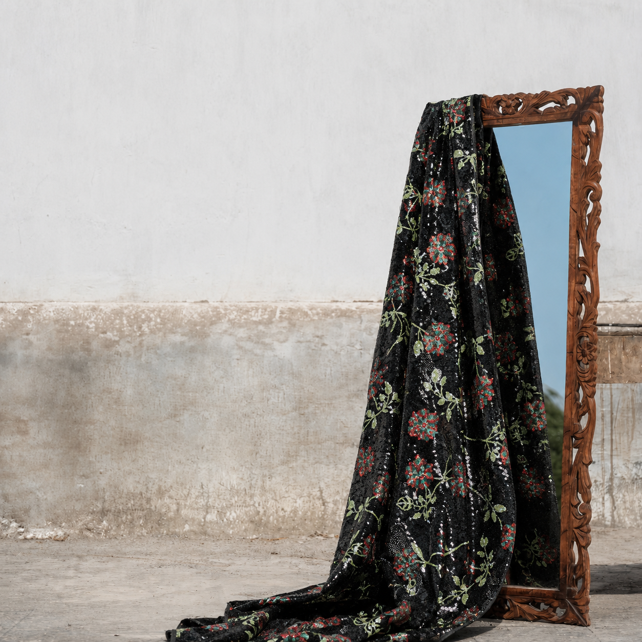 Floral Sequin Embroidery Net Fabric - image 10