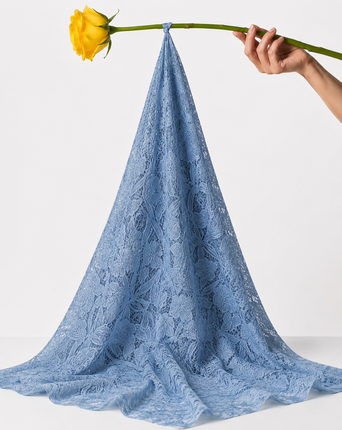 Powder Blue Heavy Floral Embroidered Net Fabric - image 6
