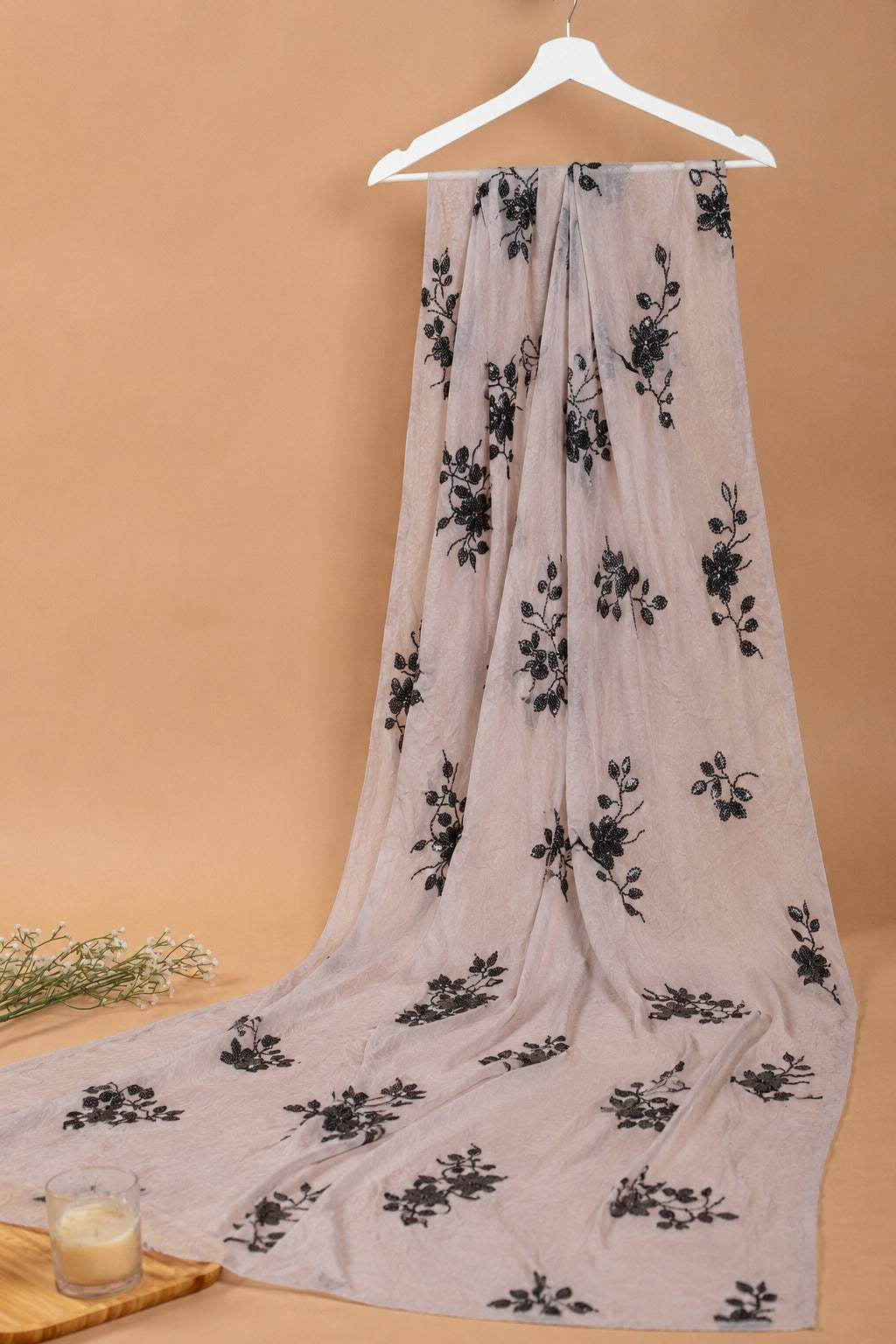 Soft Net Fabric with Floral Bead Embroidery - image 3