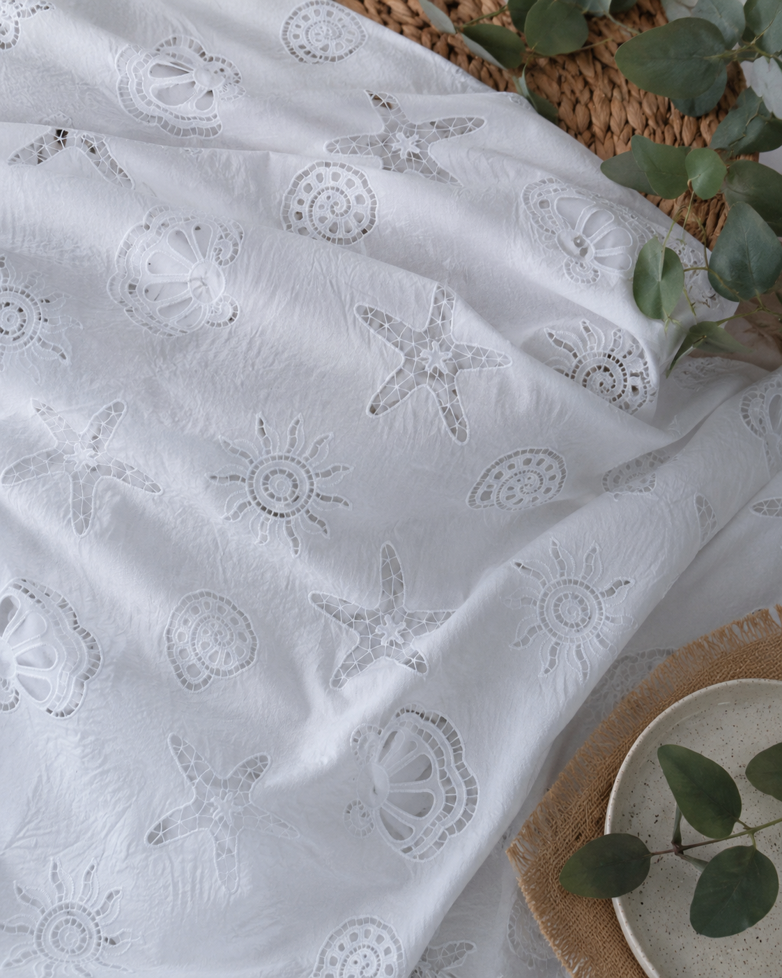 Woven Cotton Fabric with Schiffli Cutwork Embroidery - image 8