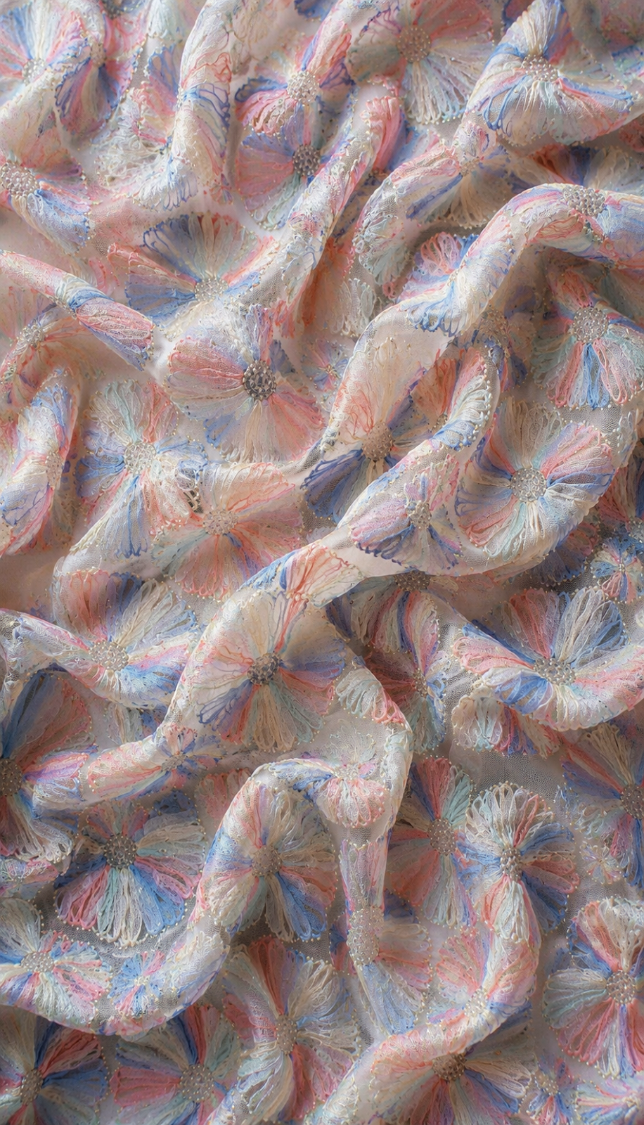 3D Floral Embroidered Net Fabric - image 3