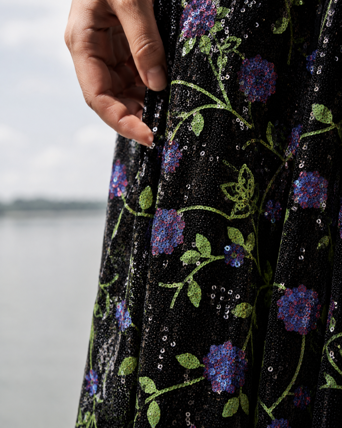 Floral Sequin Mesh Fabric - image 8