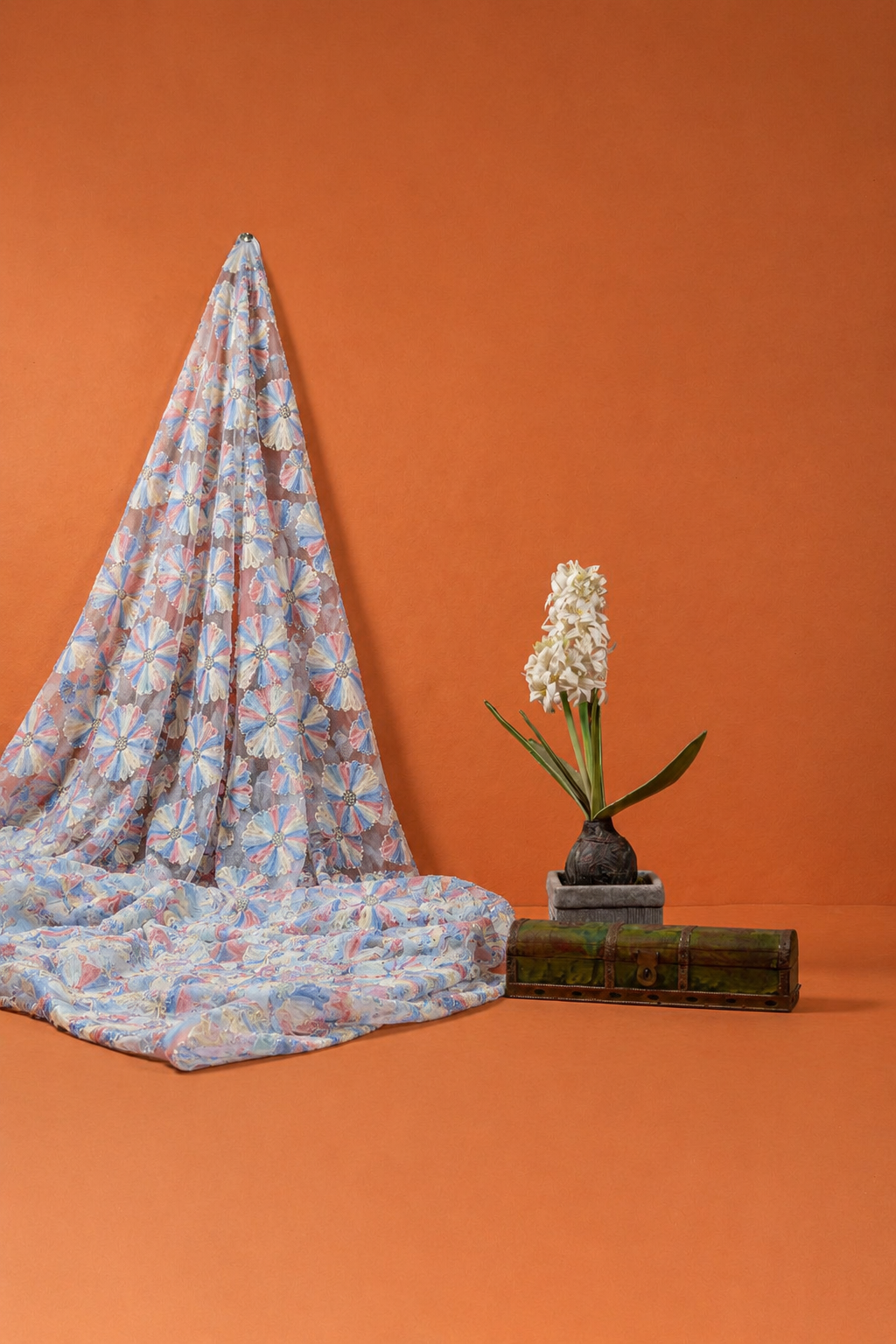 3D Floral Embroidered Net Fabric - image 2