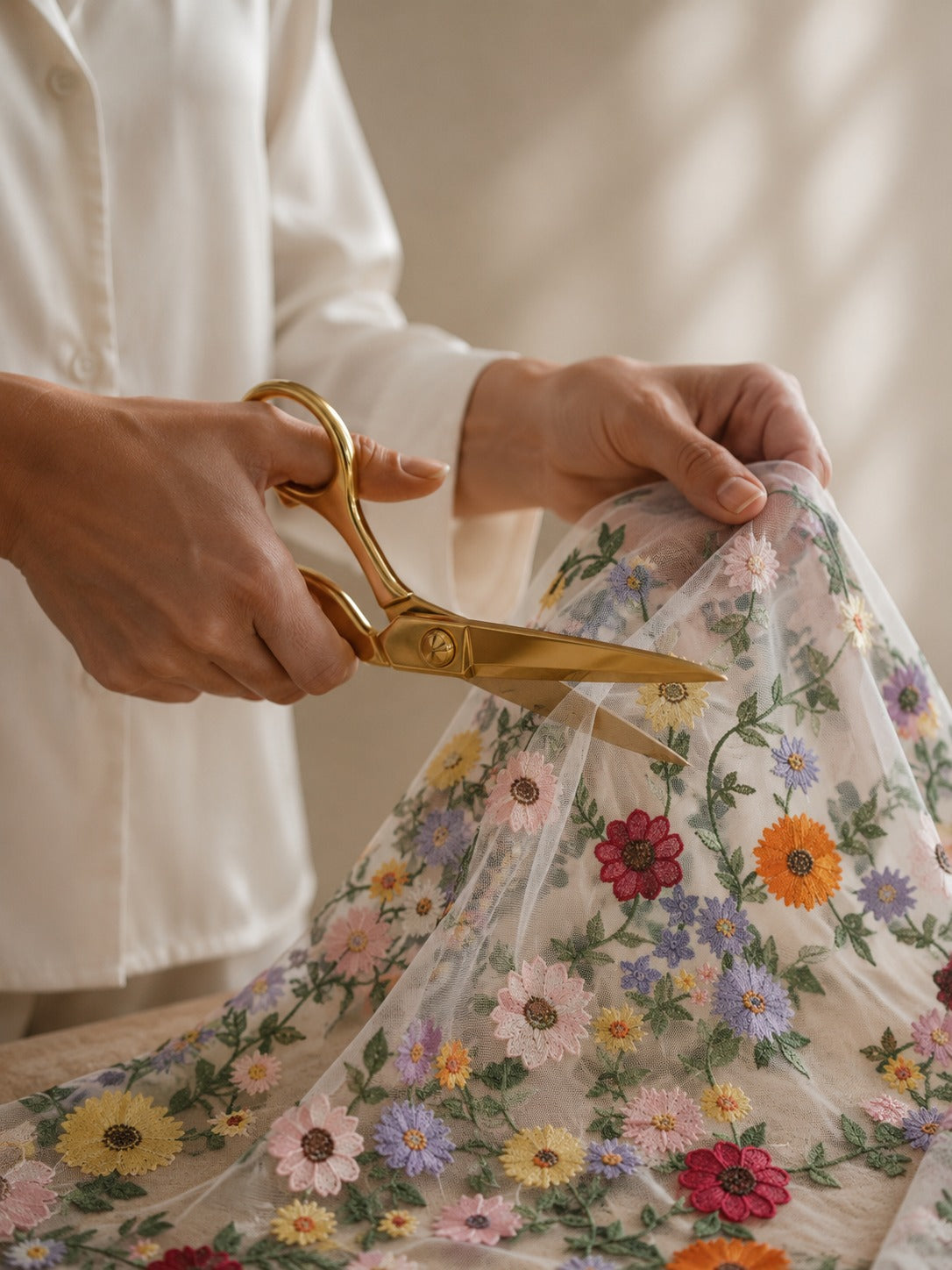 Floral Embroidered Net Fabric - image 8