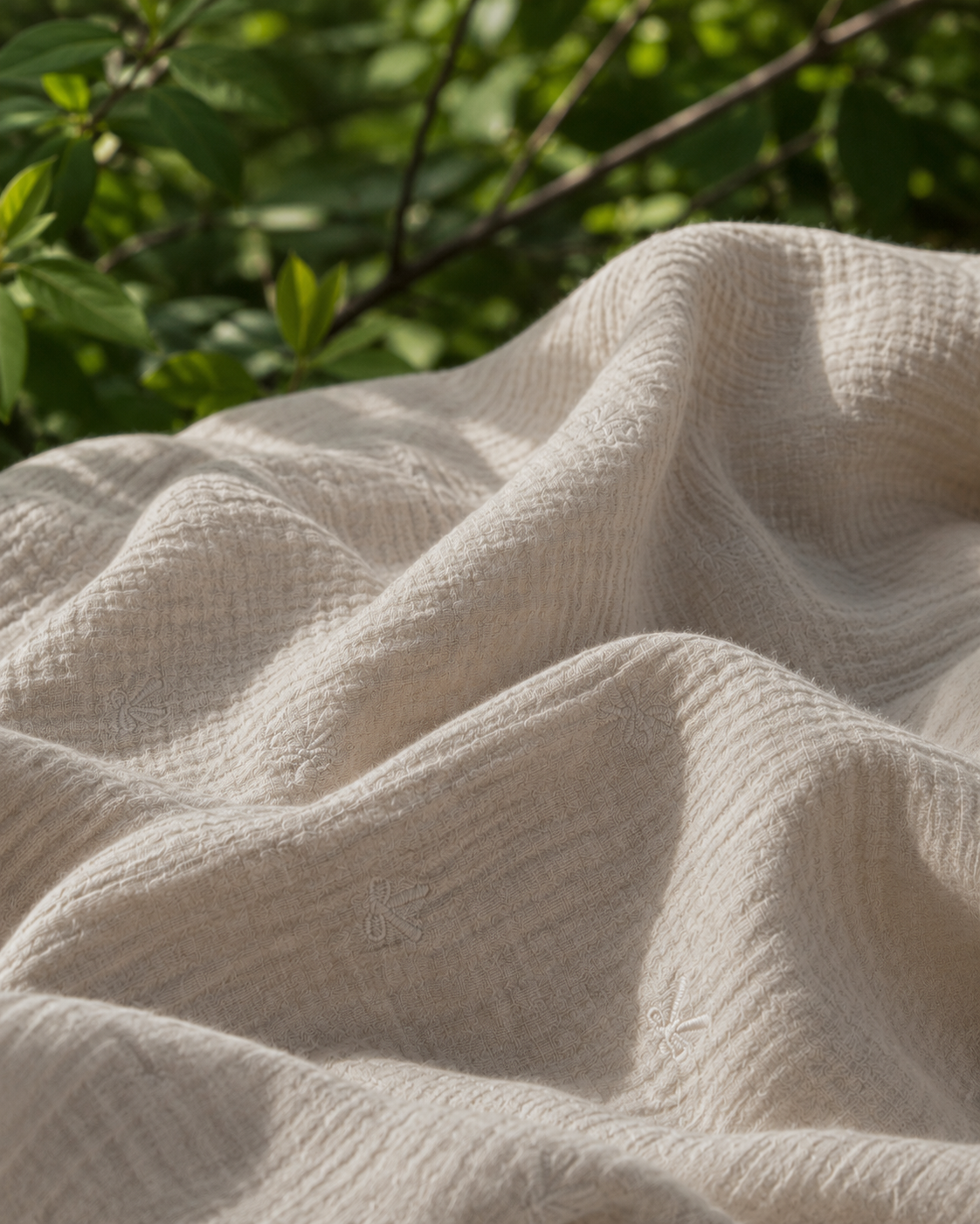 Double Gauze Muslin Fabric with Bow Embroidery - image 1