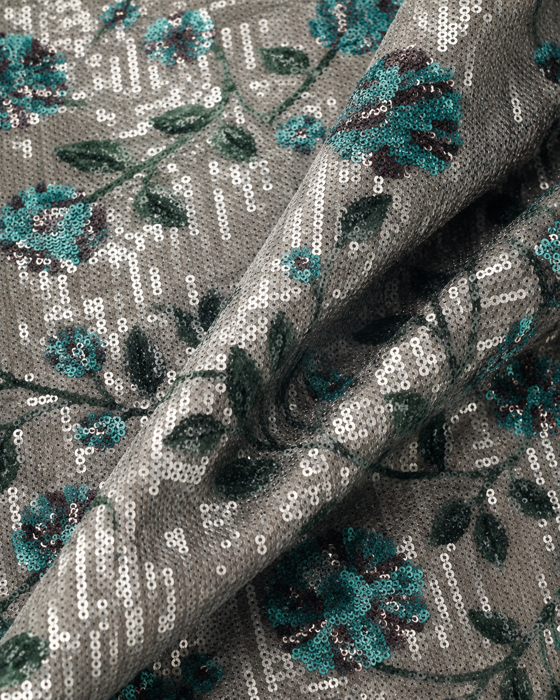 Floral Sequin Embroidered Net Fabric - image 1