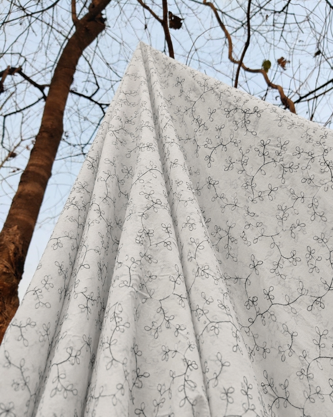Sheer Embroidered Fabric with Border - image 3