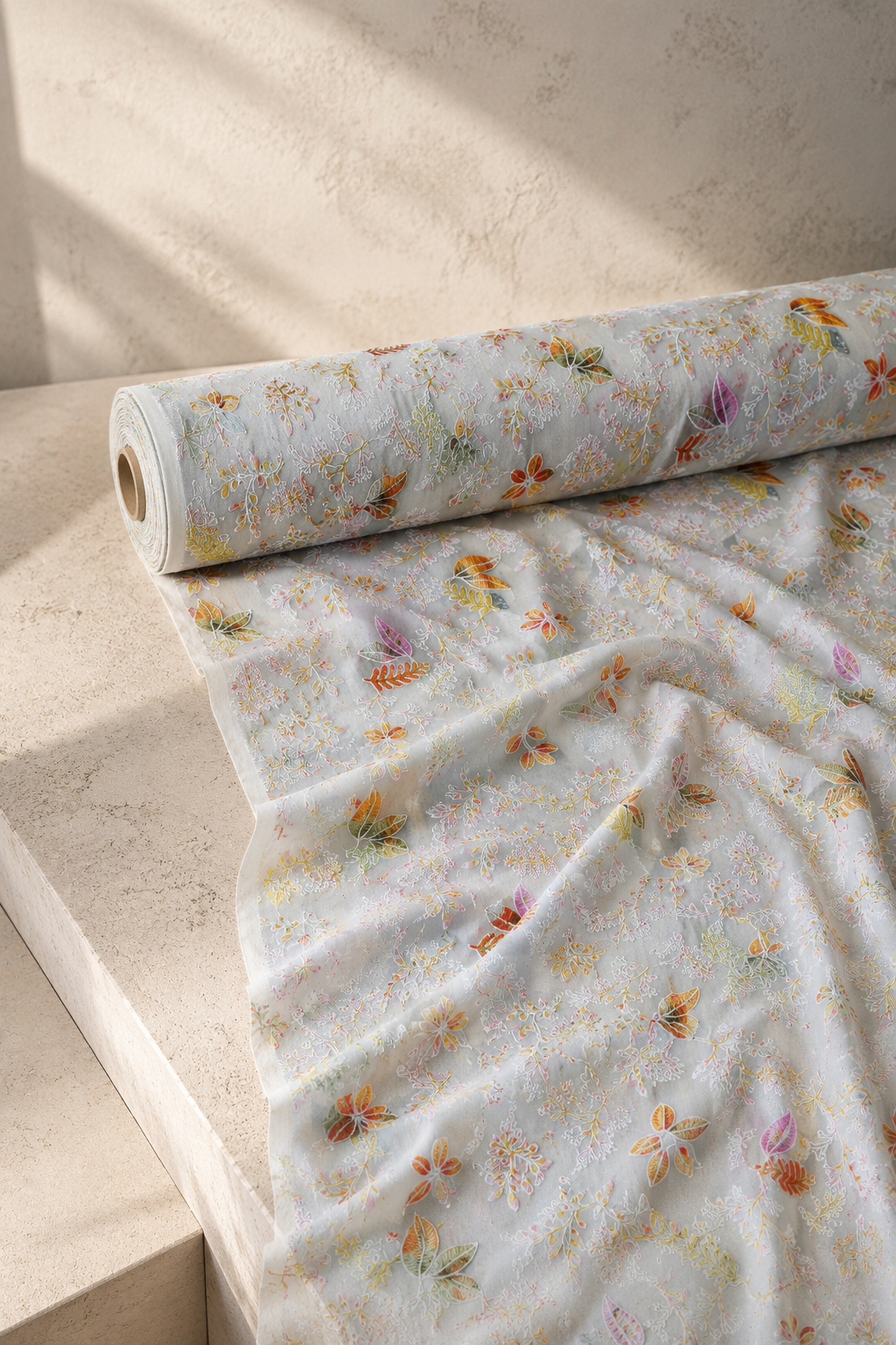 Multicolor Floral Schiffli Embroidery Fabric - image 10