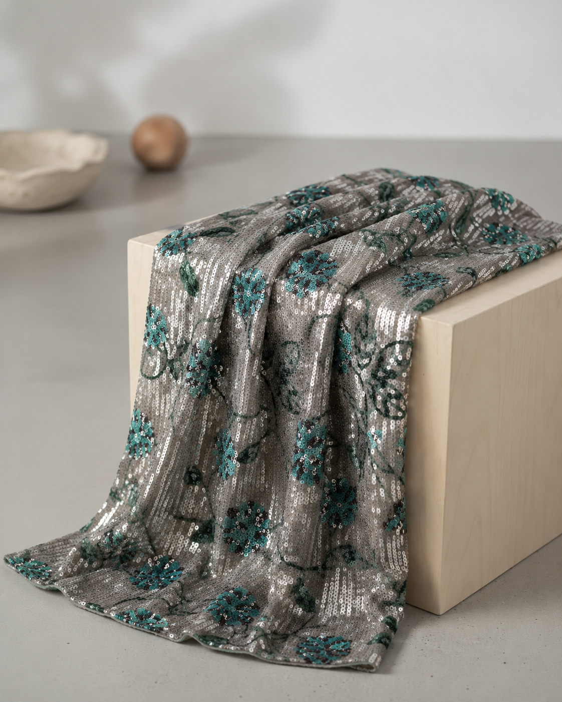 Floral Sequin Embroidered Net Fabric - image 7
