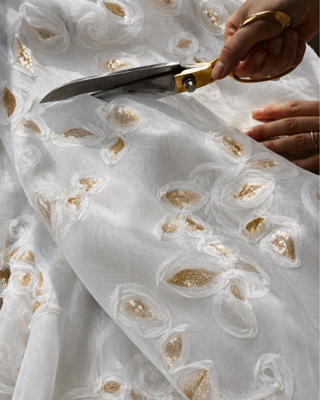 3D Floral Ribbon Appliqué Fabric