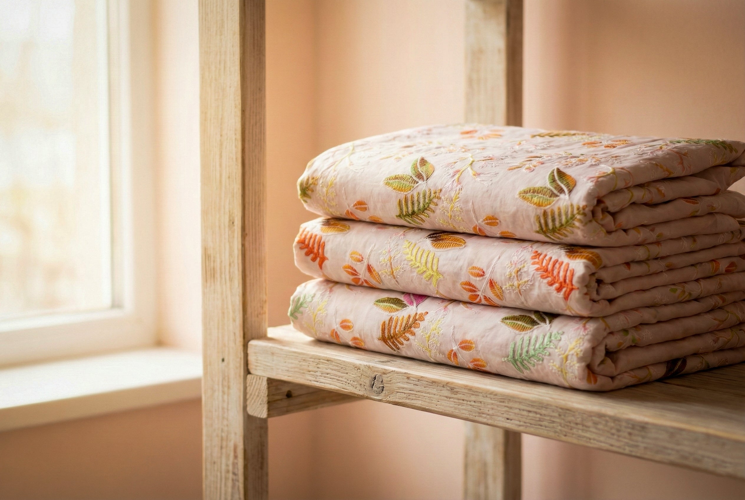 Blush Pink Botanical Embroidered Fabric