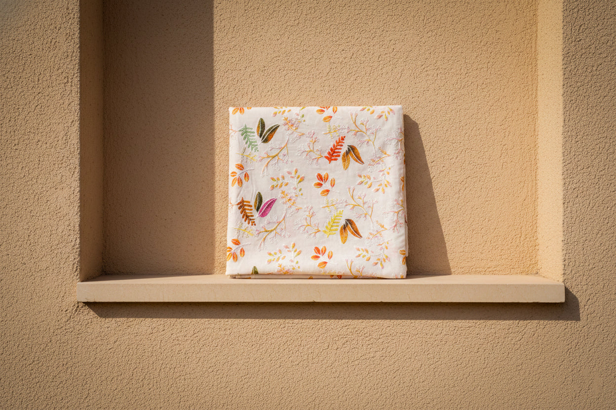 Blush Pink Botanical Embroidered Fabric