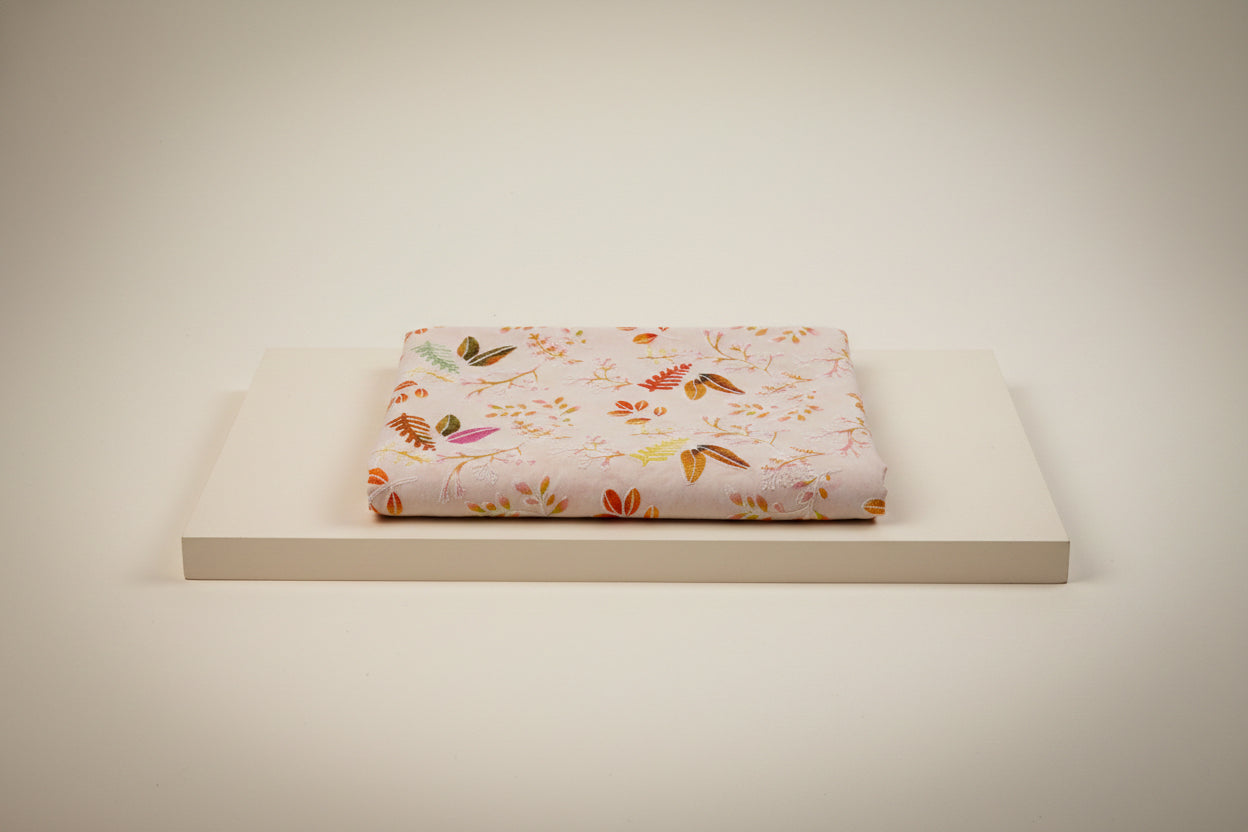 Blush Pink Botanical Embroidered Fabric