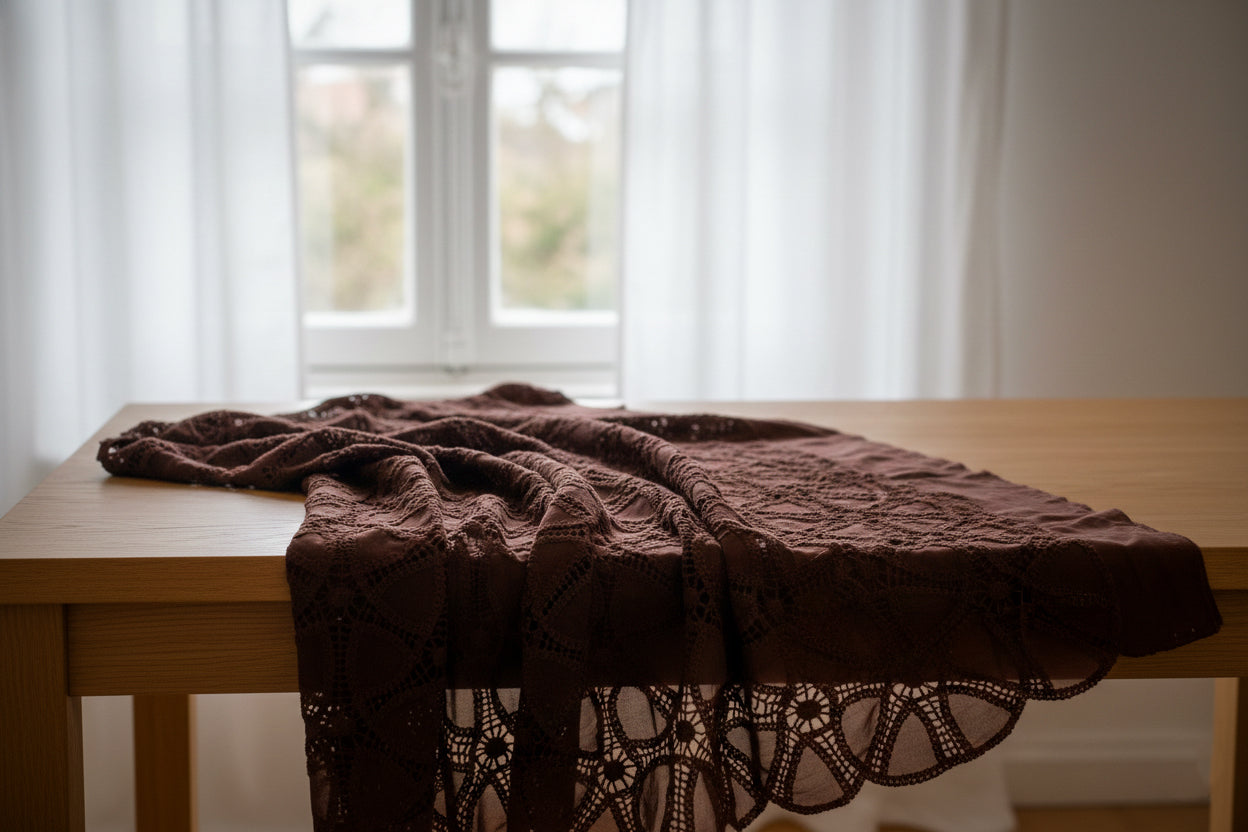 Chocolate Brown Geometric Embroidered Fabric