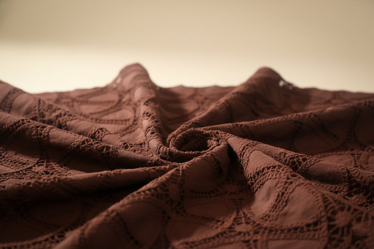 Chocolate Brown Geometric Embroidered Fabric