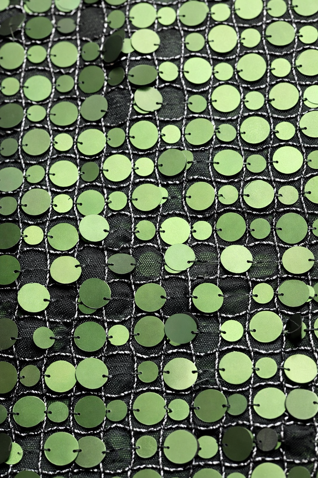 Olive Green Matte Sequin Embellished Mesh Fabric