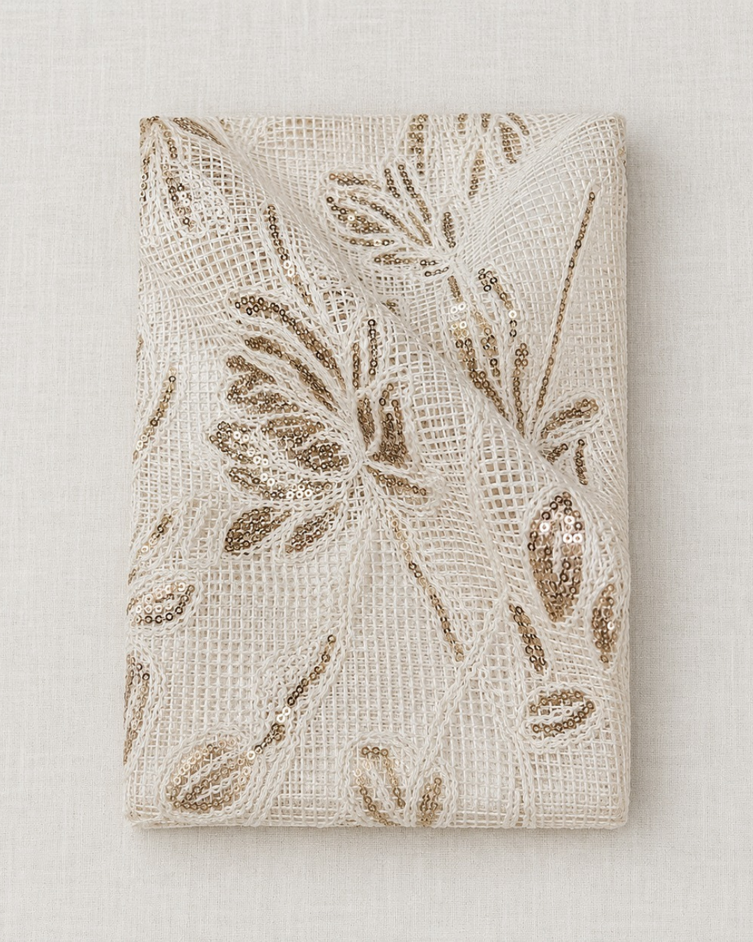 Floral Sequin Embroidered Mesh Fabric with Cord Work