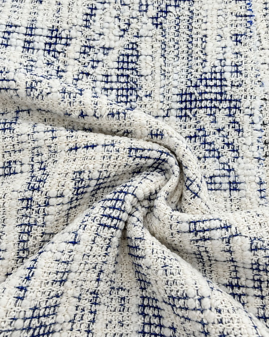 Blue & White Textured Tweed Fabric