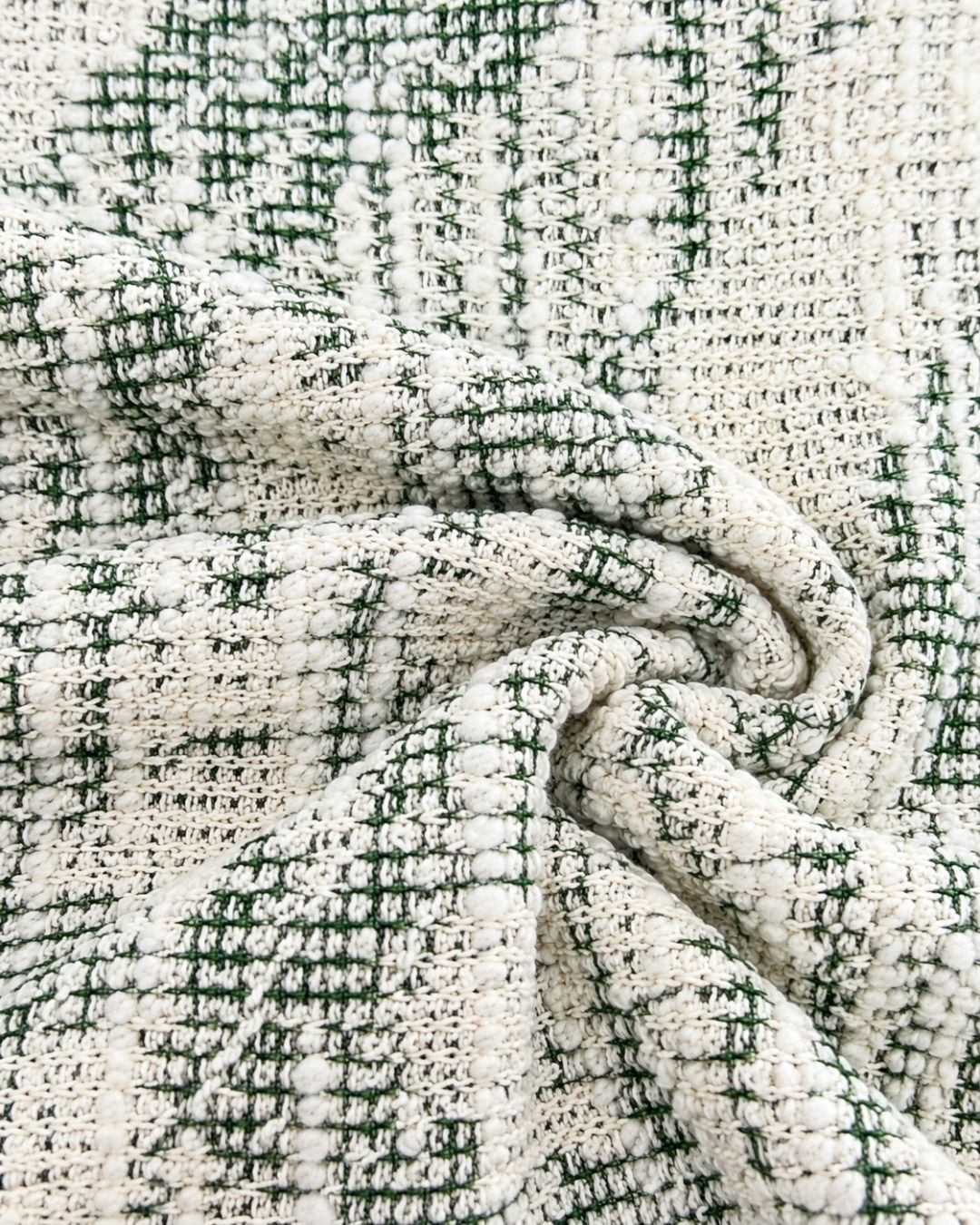 Green & White Textured Tweed Fabric