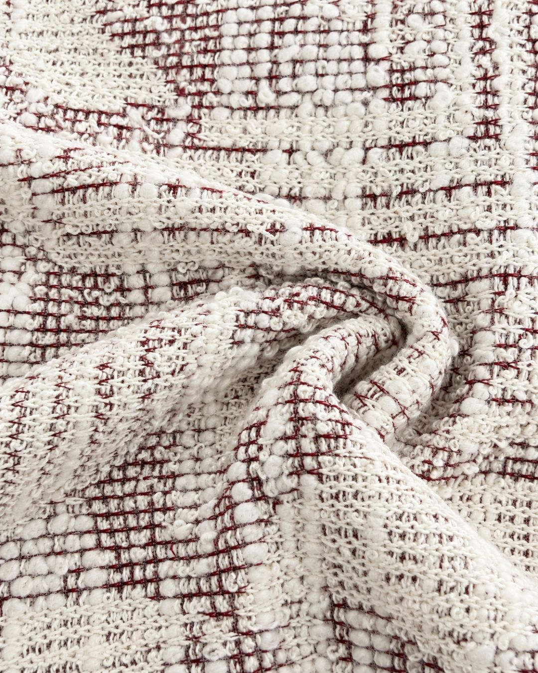 Wine & White Textured Tweed Fabric